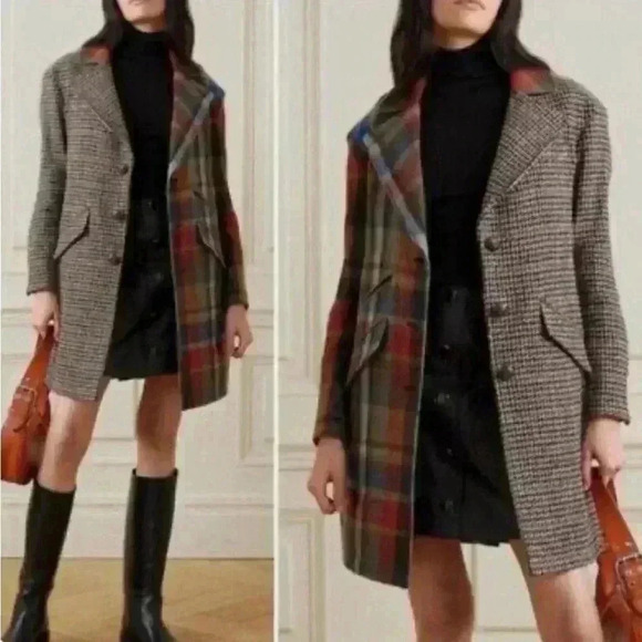 VERONICA BEARD Dickey Jacket Long Over Coat Wool Plaid Patchwork XS 0 2 $1200 - Picture 2 of 16